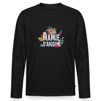Mamie dAmour fleurs fête grands mères - T-shirt manches longues Premium bio Homme - noir - Devant - Nico (187cm)