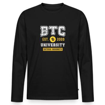 BTC Bitcoin University Satoshi Nakamoto - Men's Premium Organic Long Sleeve Shirt - black - Front - Nico (187cm)