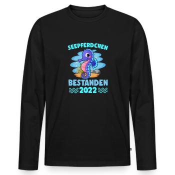 Seepferdchen Bestanden 2022 Schwimmabzeichen - Männer Premium Bio Langarmshirt - Schwarz - Vorne - Nico (187cm)