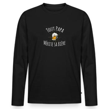 Tout Papa Merite Sa Biere Blague Humour - T-shirt manches longues Premium bio Homme - noir - Devant - Nico (187cm)
