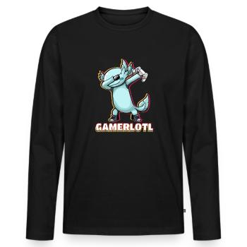 Dabbing Blue Axolotl Gamer, der Videospiele liebt - Männer Premium Bio Langarmshirt - Schwarz - Vorne - Nico (187cm)