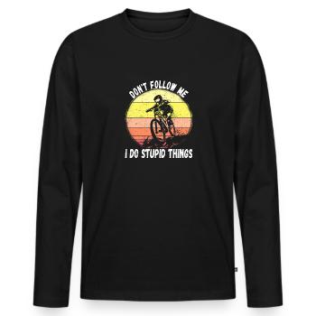Ne me suivez pas, je fais des choses stupides en VTT - T-shirt manches longues Premium bio Homme - noir - Devant - Nico (187cm)