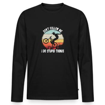 Ne me suivez pas, je fais des choses stupides en VTT - T-shirt manches longues Premium bio Homme - noir - Devant - Nico (187cm)