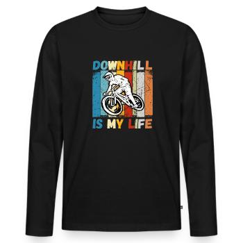 Downhill is My Life MTB RetroVintage - Men's Premium Organic Long Sleeve Shirt - black - Front - Nico (187cm)