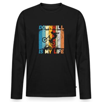 Downhill is My Life MTB RetroVintage - Men's Premium Organic Long Sleeve Shirt - black - Front - Nico (187cm)