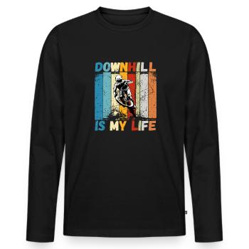 Downhill is My Life MTB RetroVintage - Men's Premium Organic Long Sleeve Shirt - black - Front - Nico (187cm)