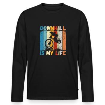 Downhill is My Life MTB RetroVintage - Men's Premium Organic Long Sleeve Shirt - black - Front - Nico (187cm)