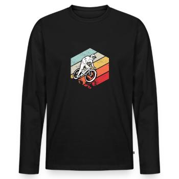 Downhill MTB Nature Mountains Retro Wave Vintage - Men's Premium Organic Long Sleeve Shirt - black - Front - Nico (187cm)