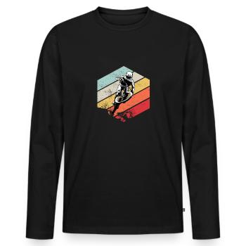 Downhill MTB Nature Mountains Retro Wave Vintage - Men's Premium Organic Long Sleeve Shirt - black - Front - Nico (187cm)
