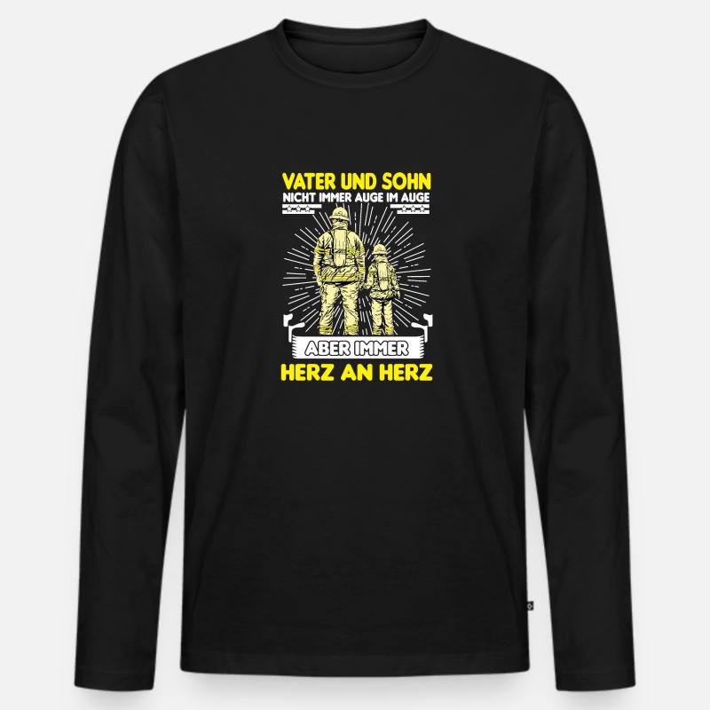 Feuerwehr Vater Sohn Partnerlook - Männer Premium Bio Langarmshirt - Schwarz