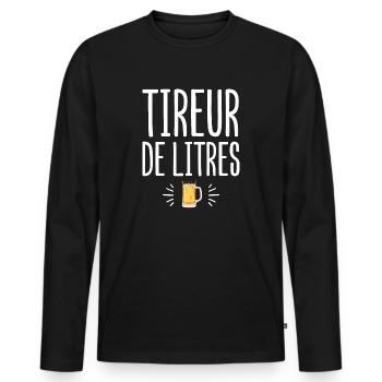 Tireur de litres cadeau humour alcool bière homme - T-shirt manches longues Premium bio Homme - noir - Devant - Nico (187cm)