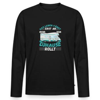 Das Leben fängt er an wenn dein Zuhause Rollt - Männer Premium Bio Langarmshirt - Schwarz - Vorne - Nico (187cm)