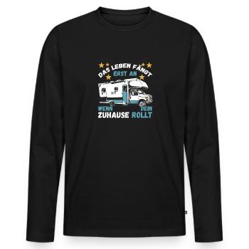 Das Leben fängt er an wenn dein Zuhause Rollt - Männer Premium Bio Langarmshirt - Schwarz - Vorne - Nico (187cm)