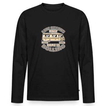 Das Leben fängt er an wenn dein Zuhause Rollt - Männer Premium Bio Langarmshirt - Schwarz - Vorne - Nico (187cm)