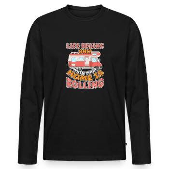 Das Leben fängt er an wenn dein Zuhause Rollt - Männer Premium Bio Langarmshirt - Schwarz - Vorne - Nico (187cm)