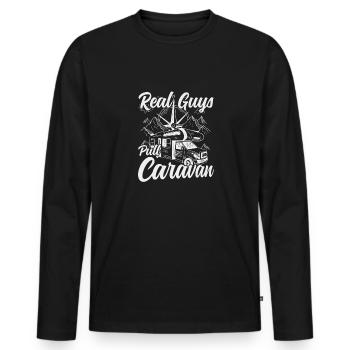 Real guys pull caravan camping camper nature - Men's Premium Organic Long Sleeve Shirt - black - Front - Nico (187cm)