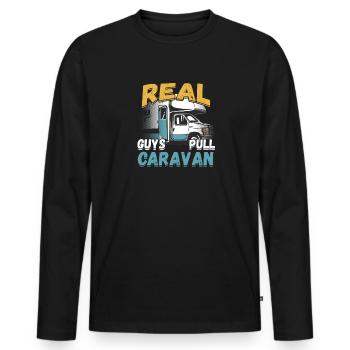 Real guys pull caravan camping camper nature - Men's Premium Organic Long Sleeve Shirt - black - Front - Nico (187cm)