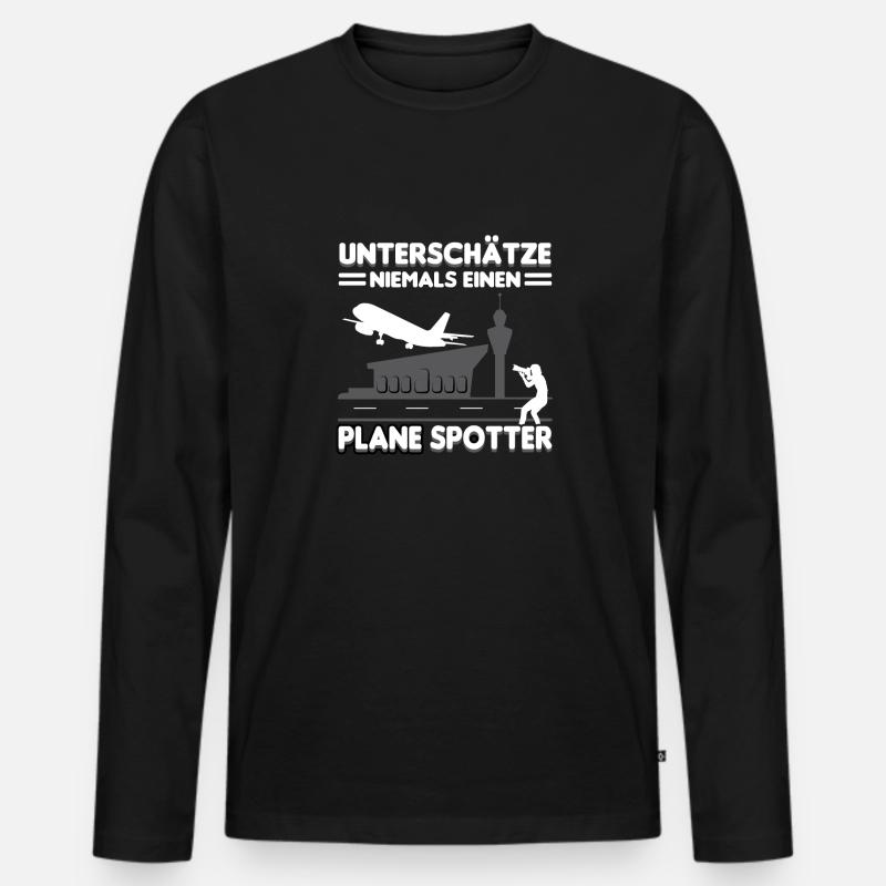 Planespotter Flugzeug Planespotting Flughafen - Männer Premium Bio Langarmshirt - Schwarz
