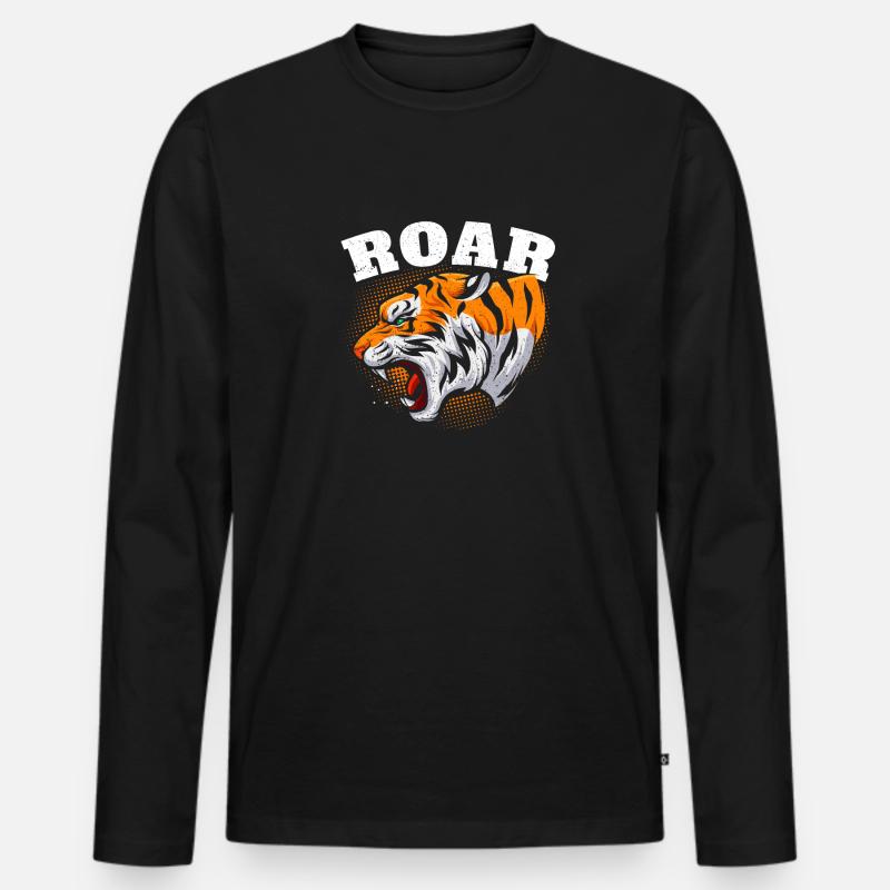Tiger Brüllen - Männer Premium Bio Langarmshirt - Schwarz