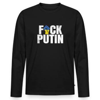 FCK Poutine Ukraine Soutien Solidarité - T-shirt manches longues Premium bio Homme - noir - Devant - Nico (187cm)