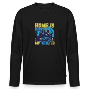 Zuhause ist wo mein Zelt steht - Campen Natur - Männer Premium Bio Langarmshirt - Schwarz - Vorne - Nico (187cm)