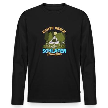 Echte Kerle Schlafen Draußen - Campen Zelten Natur - Männer Premium Bio Langarmshirt - Schwarz - Vorne - Nico (187cm)