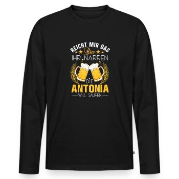 Antonia Spruch Bier - Männer Premium Bio Langarmshirt - Schwarz - Vorne - Nico (187cm)