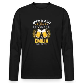 Emilia Bier Spruch - Männer Premium Bio Langarmshirt - Schwarz - Vorne - Nico (187cm)