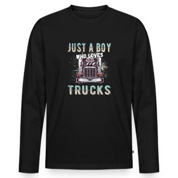 just a boy who loves trucks - Men's Premium Organic Long Sleeve Shirt - black - Front - Nico (187cm)
