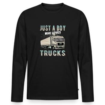 just a boy who loves trucks - Men's Premium Organic Long Sleeve Shirt - black - Front - Nico (187cm)