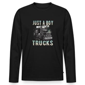 just a boy who loves trucks - Men's Premium Organic Long Sleeve Shirt - black - Front - Nico (187cm)