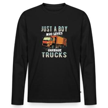 just a boy who loves garbage trucks - Men's Premium Organic Long Sleeve Shirt - black - Front - Nico (187cm)