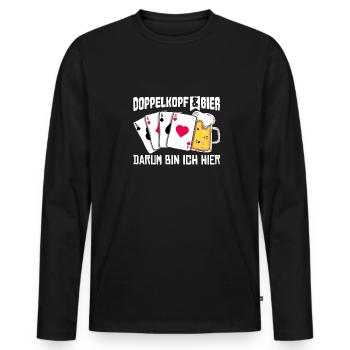 Doppelkopf und Bier darum bin ich hier - Männer Premium Bio Langarmshirt - Schwarz - Vorne - Nico (187cm)