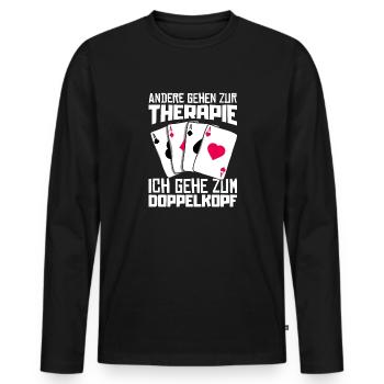 Andere gehen zur Therapie ich gehe zum Doppelkopf - Männer Premium Bio Langarmshirt - Schwarz - Vorne - Nico (187cm)