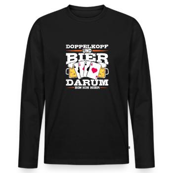 Doppelkopf und Bier darum bin ich hier Kartenspiel - Männer Premium Bio Langarmshirt - Schwarz - Vorne - Nico (187cm)