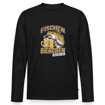 Fischen und Bierchen zischen Angeln Angler Spruch - Männer Premium Bio Langarmshirt - Schwarz - Vorne - Nico (187cm)