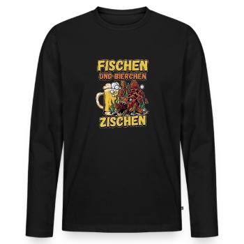 Fischen und Bierchen zischen Angeln Angler Spruch - Männer Premium Bio Langarmshirt - Schwarz - Vorne - Nico (187cm)