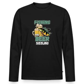 Pêche et bières sifflement pêche Mot à la ligne - T-shirt manches longues Premium bio Homme - noir - Devant - Nico (187cm)