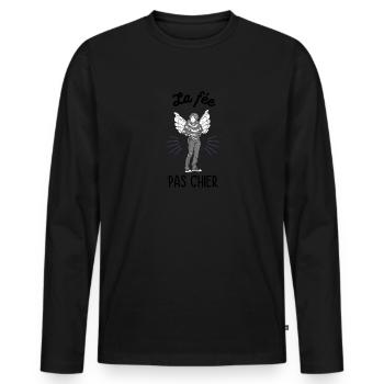 Humour pour femme la fee pas chier - T-shirt manches longues Premium bio Homme - noir - Devant - Nico (187cm)