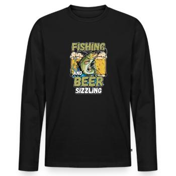 Pêche et bières sifflement pêche Mot à la ligne - T-shirt manches longues Premium bio Homme - noir - Devant - Nico (187cm)