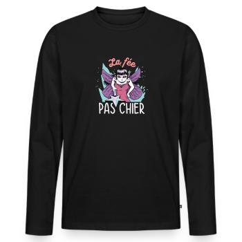 Humour pour femme la fee pas chier - T-shirt manches longues Premium bio Homme - noir - Devant - Nico (187cm)