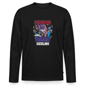 Pêche et bières sifflement pêche Mot à la ligne - T-shirt manches longues Premium bio Homme - noir - Devant - Nico (187cm)