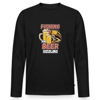 Pêche et bières sifflement pêche Mot à la ligne - T-shirt manches longues Premium bio Homme - noir - Devant - Nico (187cm)