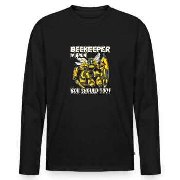 Beekeeper - if I run you should also be funny - Men's Premium Organic Long Sleeve Shirt - black - Front - Nico (187cm)