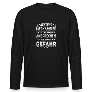 Mechaniker Achtung KFZ-Mechaniker bei Arbeit - Männer Premium Bio Langarmshirt - Schwarz - Vorne - Nico (187cm)