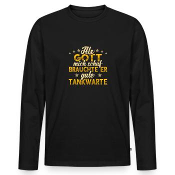 Tankwart Gott mich schuf - Männer Premium Bio Langarmshirt - Schwarz - Vorne - Nico (187cm)