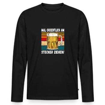 Mal Ordentlich am Stecker Ziehen! Witziger Spruch - Männer Premium Bio Langarmshirt - Schwarz - Vorne - Nico (187cm)