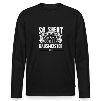 Hausmeister So sieht ein richtig cooler aus - Männer Premium Bio Langarmshirt - Schwarz - Vorne - Nico (187cm)