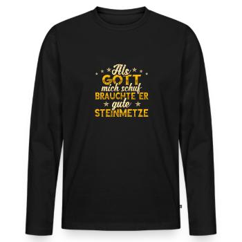 Steinmetz Gott mich schuf - Männer Premium Bio Langarmshirt - Schwarz - Vorne - Nico (187cm)