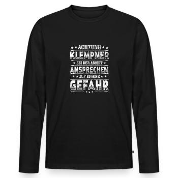Klempner Achtung Heizungsbauer bei Arbeit - Männer Premium Bio Langarmshirt - Schwarz - Vorne - Nico (187cm)